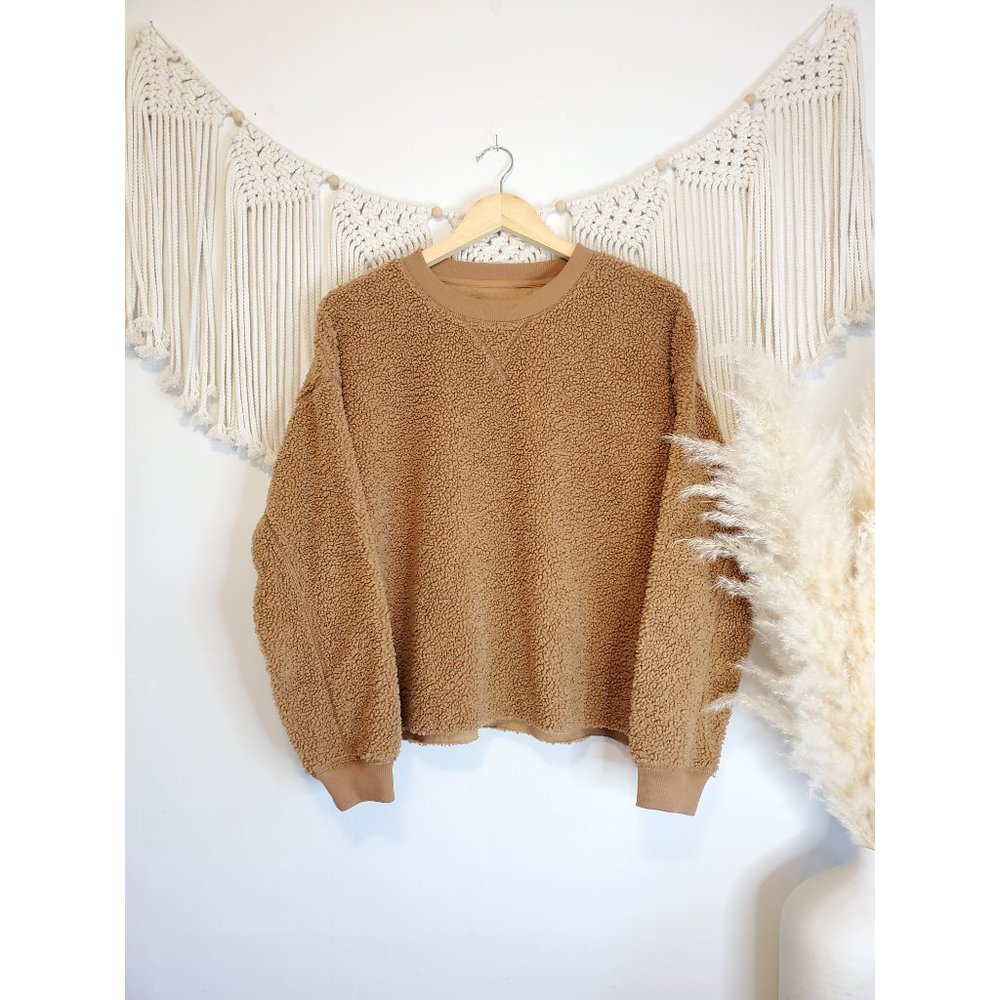 American Eagle Brown Sherpa Crewneck Sweatshirt M - Picture 2 of 6